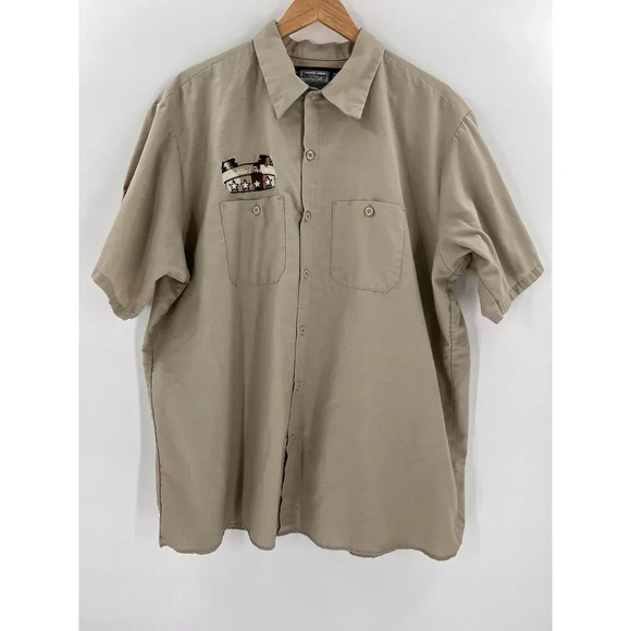 Throttle Threads Camo Skull Shirt Mens 2XL Brown Button Up Kustom Shop Wear - Picture 7 of 13